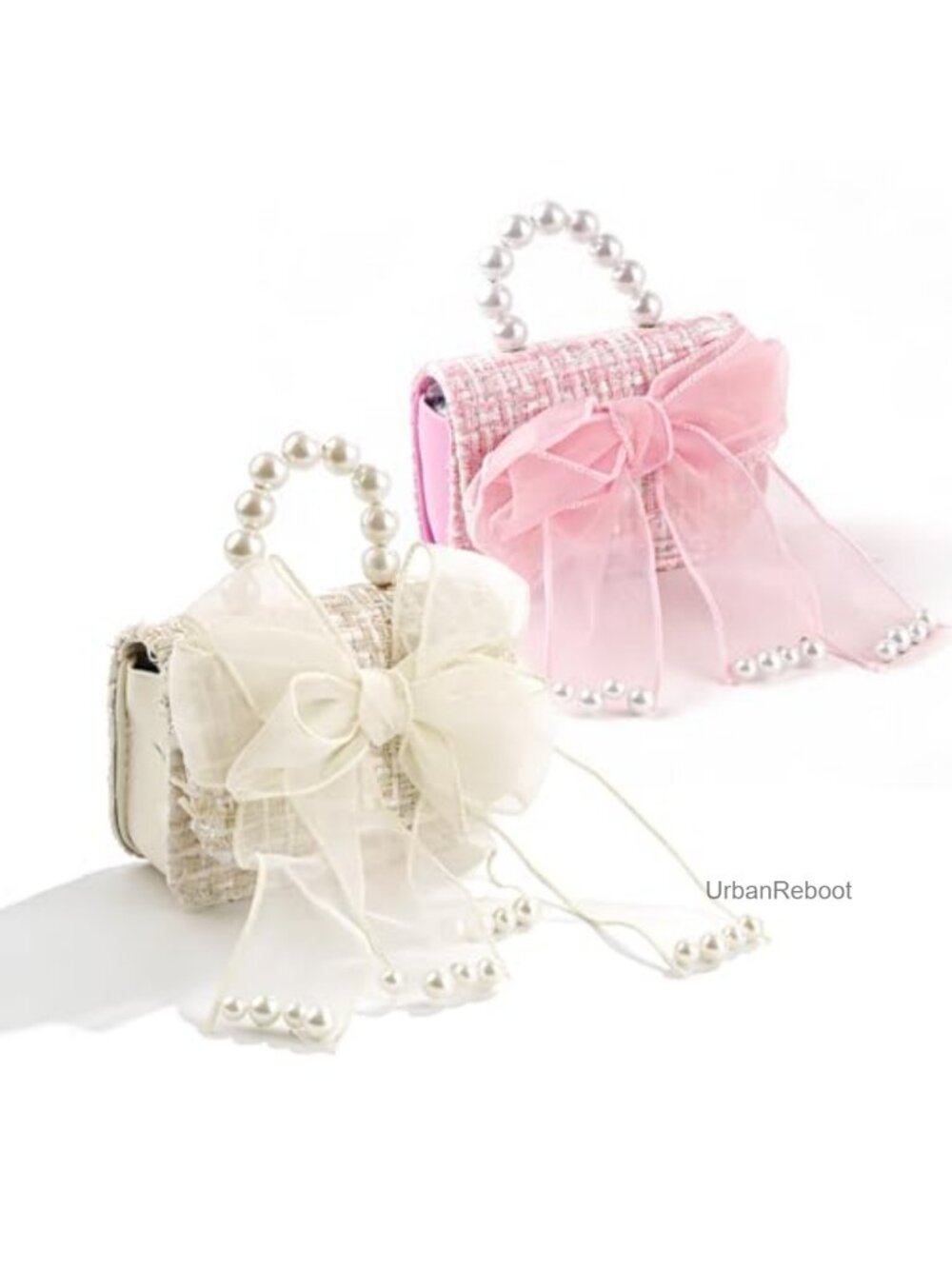 2 Pack Girls Mini Purses Crossbody Handbags with Bowknot Pearl Handle